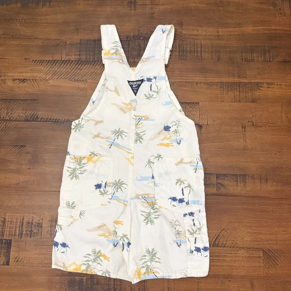 OshKosh B'gosh Kids Toddler 5T Shorts Overalls Tropical Palm Tree Print
